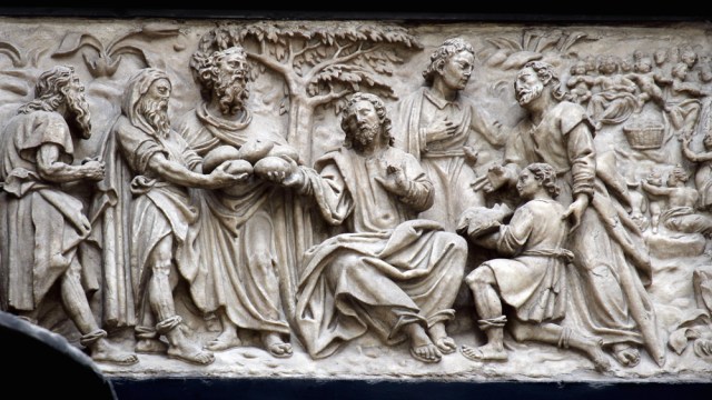 Five loaves, two fish-bas relief