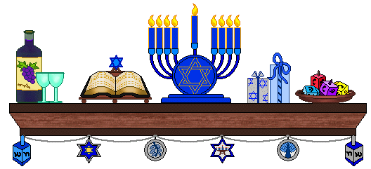 Hanukkah-mantle-with-menorah-wine-and-hebrew-bible
